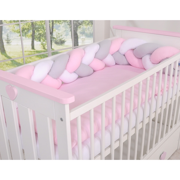 Tour de Lit Tressé 1,8m Rose Blanc Gris