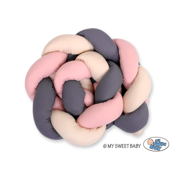 Tour de Lit Tressé 180 cm Beige Anthracite Rose Poussiéreux
