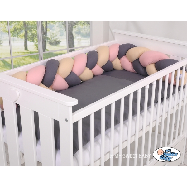 Tour de Lit Tressé 180 cm Beige Anthracite Rose Poussiéreux