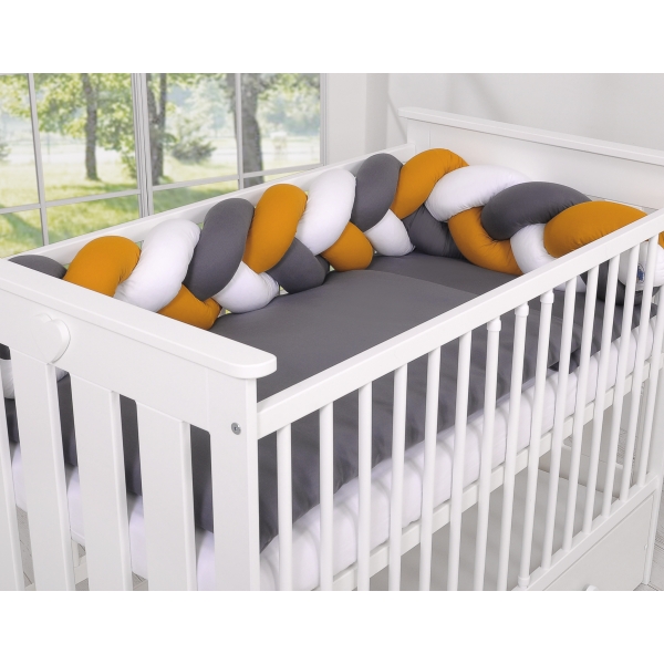 Tour de Lit Tressé Pare Chocs Blanc Anthracite Miel