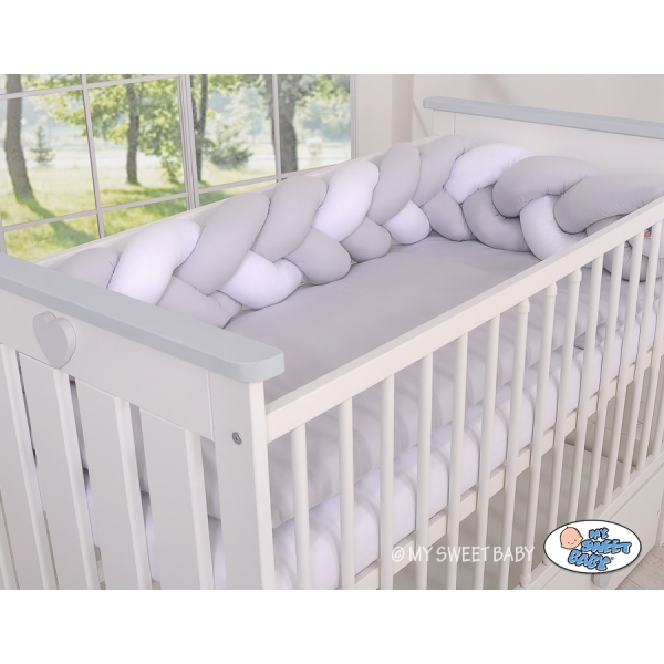 Tour de Lit Tressé Pare Chocs Blanc Gris