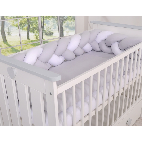 Tour de Lit Tressé Pare Chocs Blanc Gris