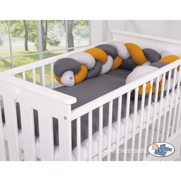 Tour de Lit Tressé Pare Chocs Gris Anthracite Miel