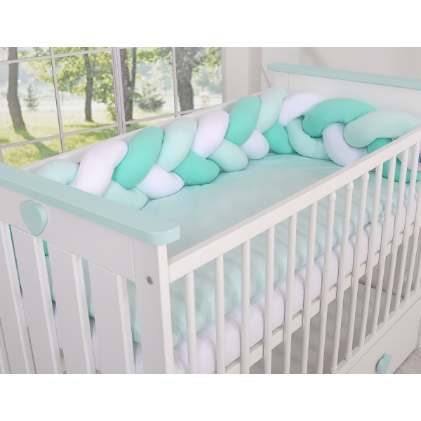 Tour de Lit Tressé Pare Chocs Menthe Blanc
