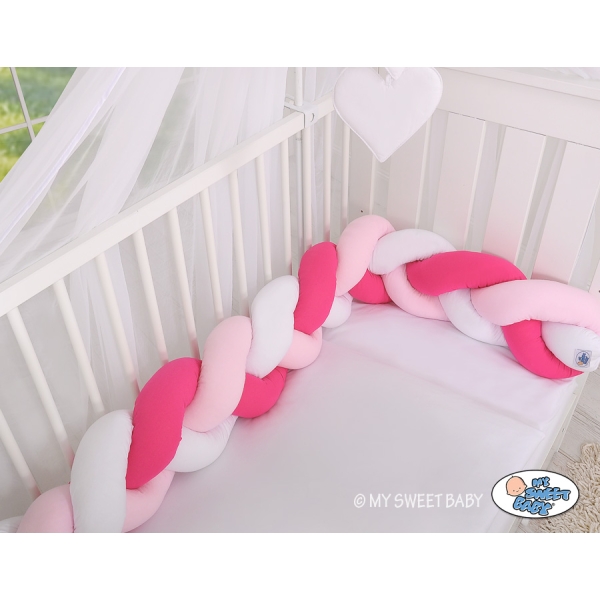 Tour de Lit Tressé Pare Chocs Rose Rose Blanc