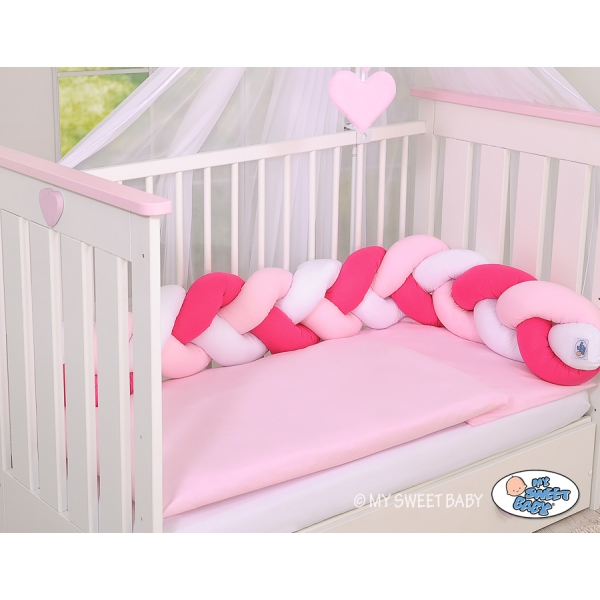Tour de Lit Tressé Pare Chocs Rose Rose Blanc