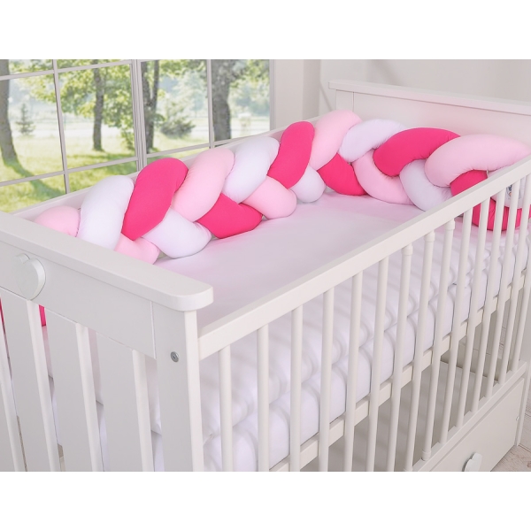 Tour de Lit Tressé Pare Chocs Rose Rose Blanc