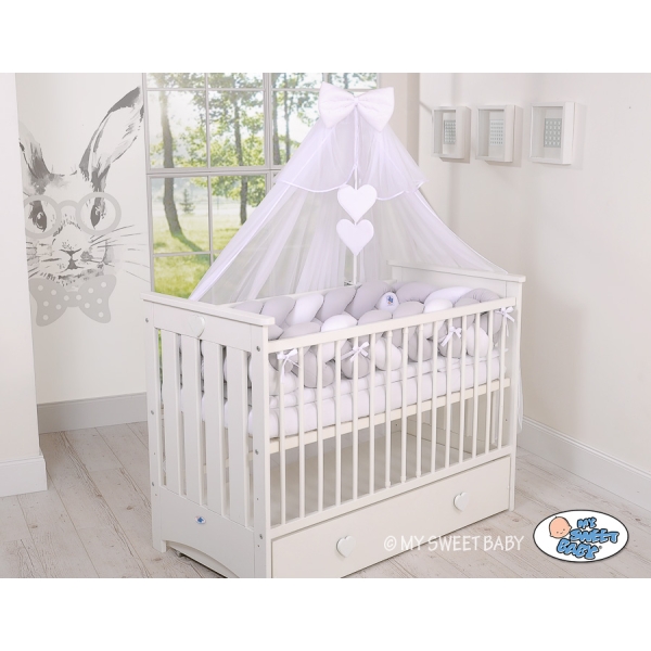 Tour de Lit Tressé pour Bébé 3,6m Blanc Gris