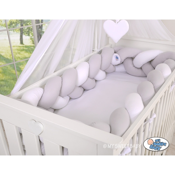 Tour de Lit Tressé pour Bébé 3,6m Blanc Gris