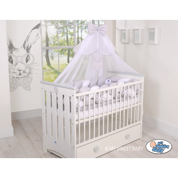 Tour de Lit Tressé pour Bébé 3,6m Blanc Gris