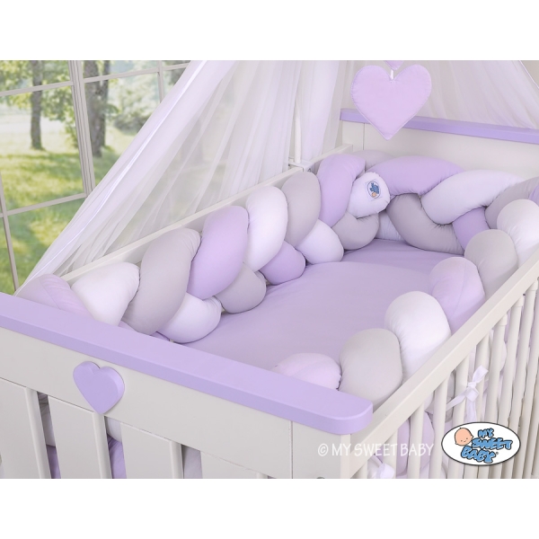 Tour de Lit Tressé pour Bébé 3,6m Blanc Gris Lila