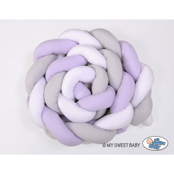 Tour de Lit Tressé pour Bébé 3,6m Blanc Gris Lila