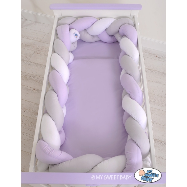 Tour de Lit Tressé pour Bébé 3,6m Blanc Gris Lila