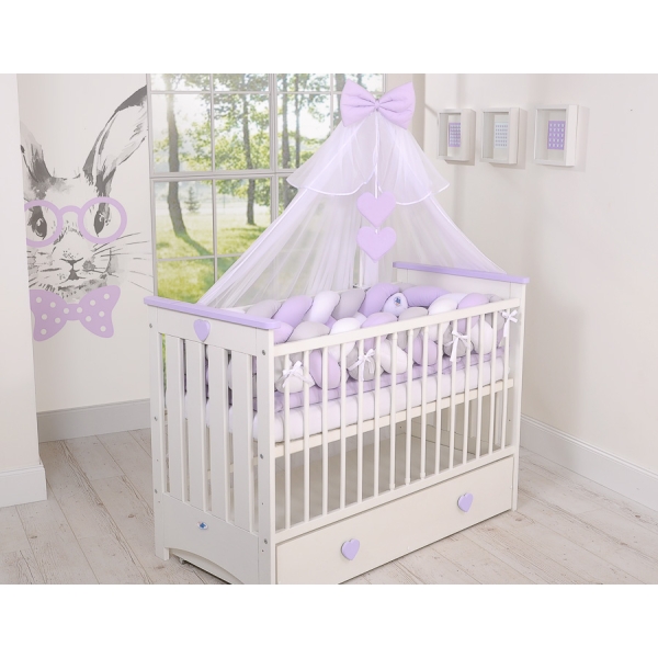 Tour de Lit Tressé pour Bébé 3,6m Blanc Gris Lila