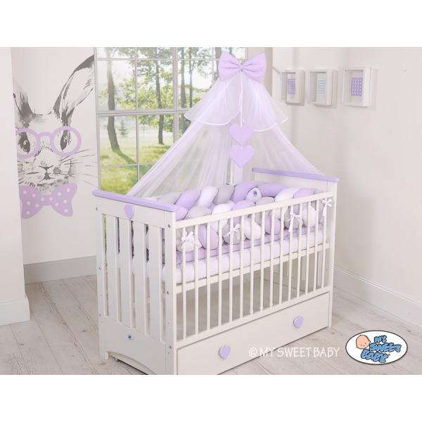 Tour de Lit Tressé pour Bébé 3,6m Blanc Gris Lila
