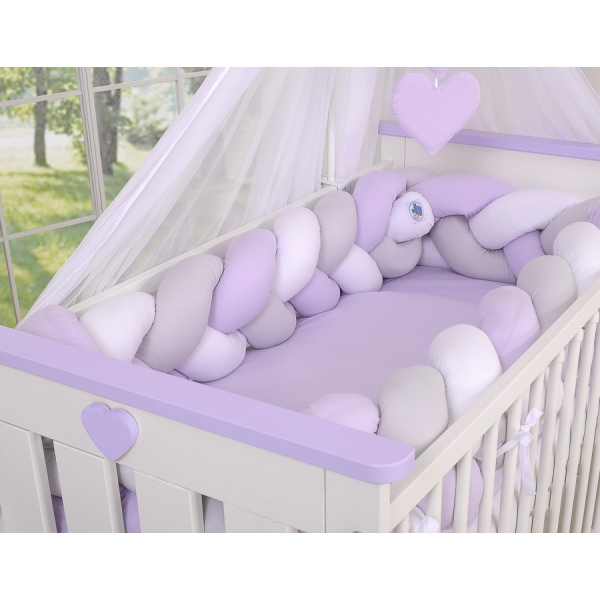 Tour de Lit Tressé pour Bébé 3,6m Blanc Gris Lila
