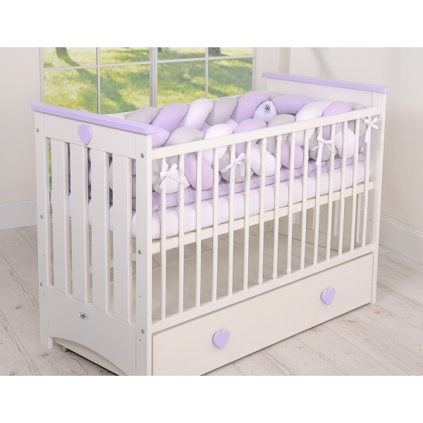 Tour de Lit Tressé pour Bébé 3,6m Blanc Gris Lila