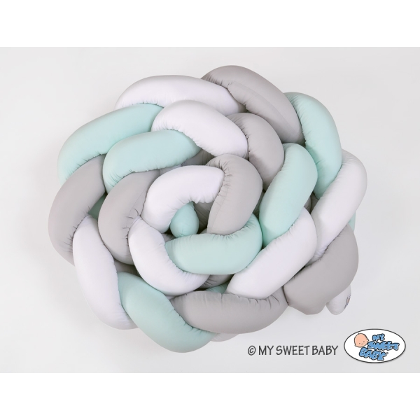 Tour de Lit Tressé pour Bébé 3,6m Menthe Blanc Gris