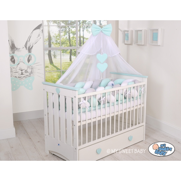 Tour de Lit Tressé pour Bébé 3,6m Menthe Blanc Gris