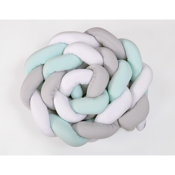 Tour de Lit Tressé pour Bébé 3,6m Menthe Blanc Gris