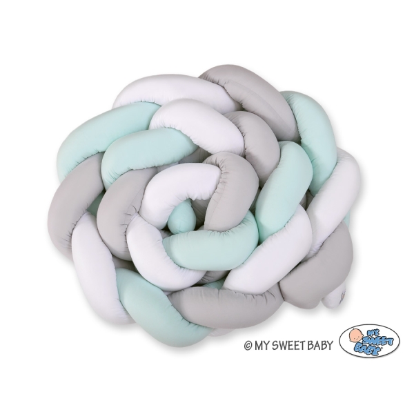 Tour de Lit Tressé pour Bébé 3,6m Menthe Blanc Gris