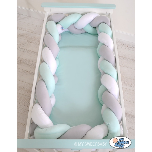 Tour de Lit Tressé pour Bébé 3,6m Menthe Blanc Gris
