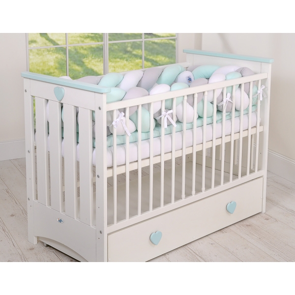 Tour de Lit Tressé pour Bébé 3,6m Menthe Blanc Gris