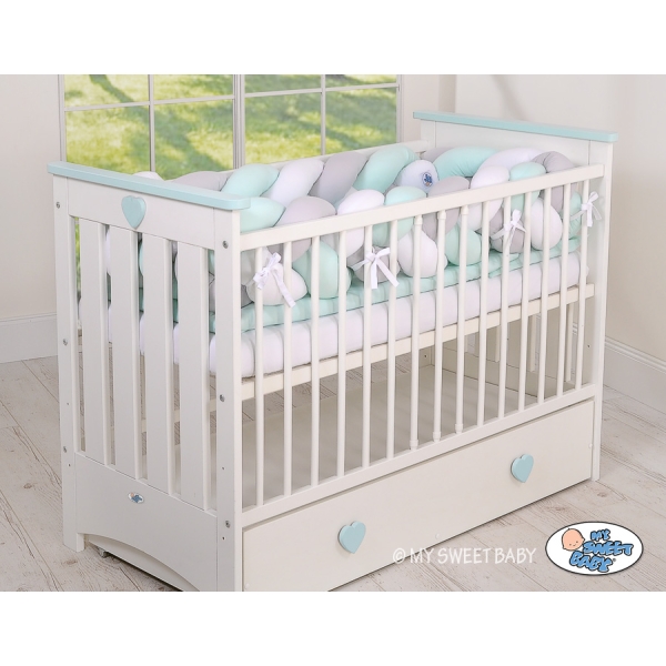 Tour de Lit Tressé pour Bébé 3,6m Menthe Blanc Gris