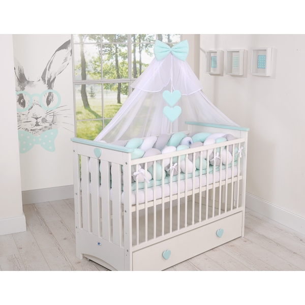 Tour de Lit Tressé pour Bébé 3,6m Menthe Blanc Gris