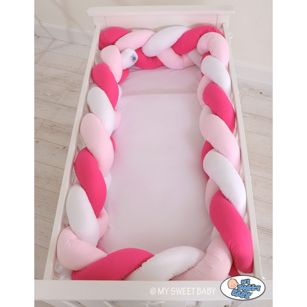 Tour de Lit Tressé pour Bébé 3,6m Rose Blanc