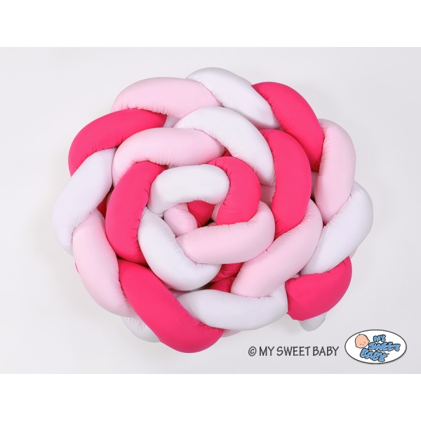 Tour de Lit Tressé pour Bébé 3,6m Rose Blanc