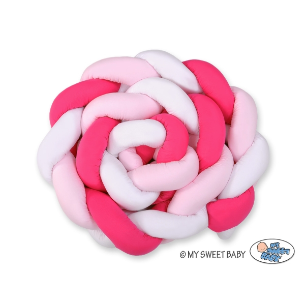 Tour de Lit Tressé pour Bébé 3,6m Rose Blanc