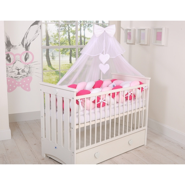 Tour de Lit Tressé pour Bébé 3,6m Rose Blanc