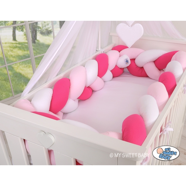 Tour de Lit Tressé pour Bébé 3,6m Rose Blanc