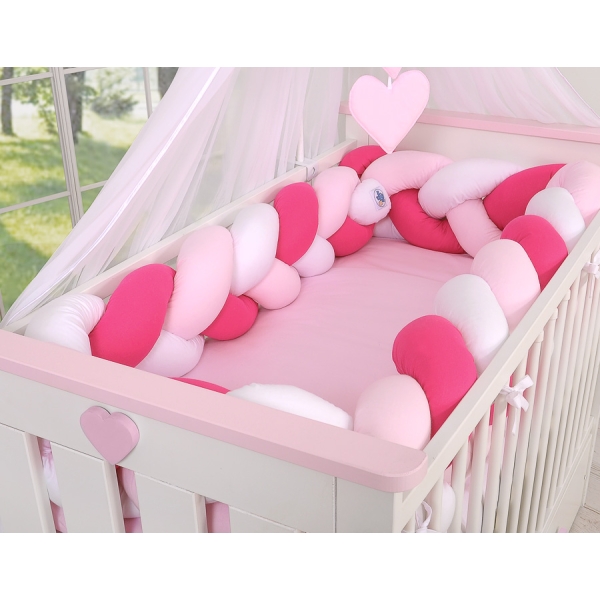 Tour de Lit Tressé pour Bébé 3,6m Rose Blanc