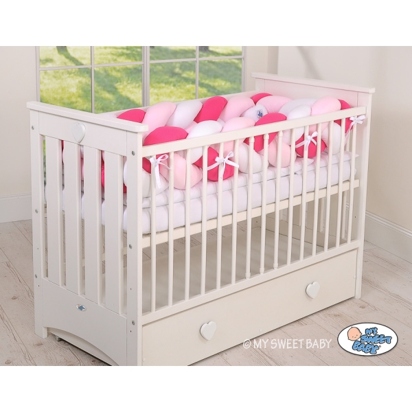 Tour de Lit Tressé pour Bébé 3,6m Rose Blanc