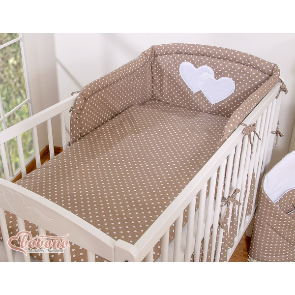 Tour de Lit Universel pour Lit Bébé a Barreaux Brun à Pois Cœurs