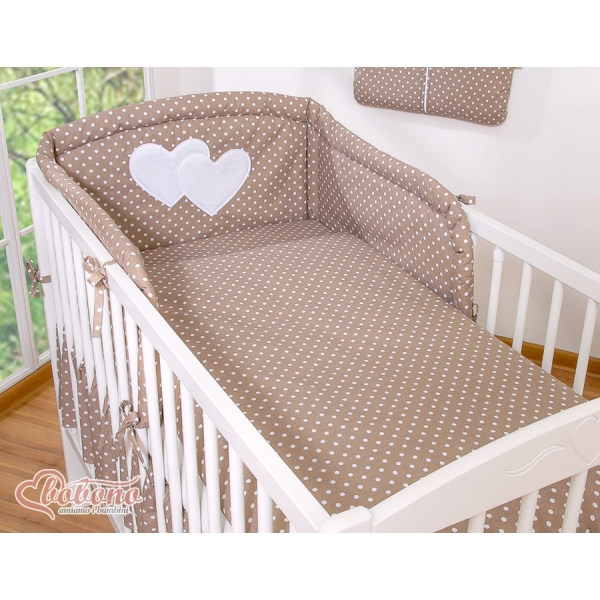 Tour de Lit Universel pour Lit Bébé a Barreaux Brun à Pois Cœurs