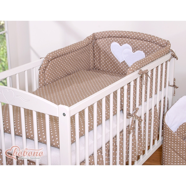 Tour de Lit Universel pour Lit Bébé a Barreaux Brun à Pois Cœurs
