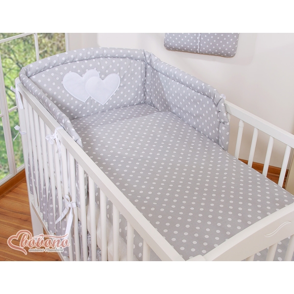 Tour de Lit Universel pour Lit Bébé a Barreaux Gris à Pois Cœurs