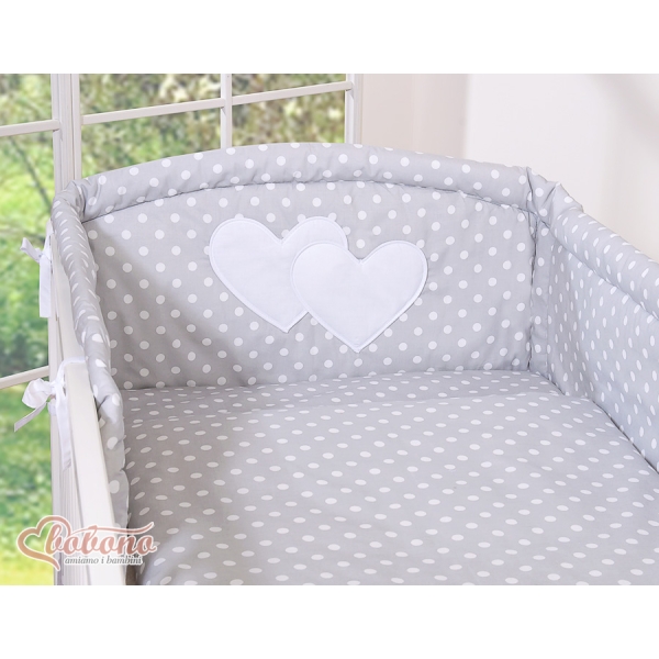 Tour de Lit Universel pour Lit Bébé a Barreaux Gris à Pois Cœurs