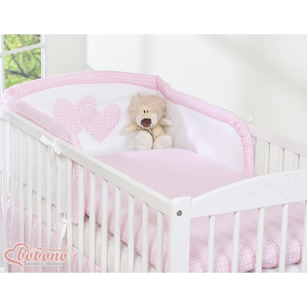 Tour de Lit Universel pour Lit Bébé a Barreaux Rose à Carreaux Cœurs