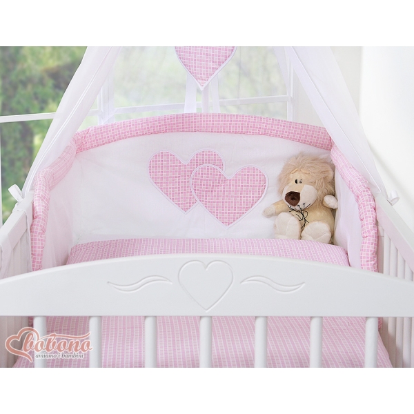 Tour de Lit Universel pour Lit Bébé a Barreaux Rose à Carreaux Cœurs