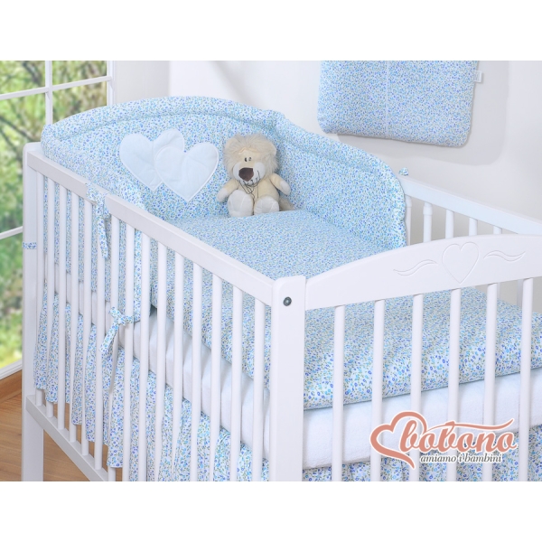 Tour de Lit Universel pour Lit de Bébé Bleu Fleurs Cœurs