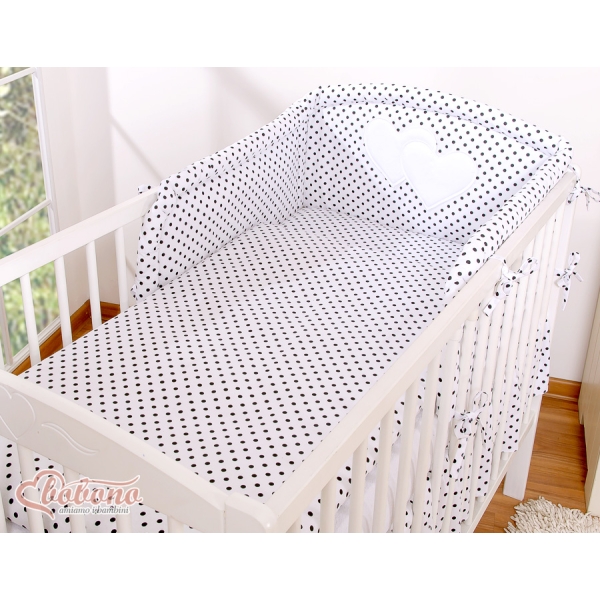 Tour de Lit Universel pour Lit de Bébé Noir à Pois Cœurs