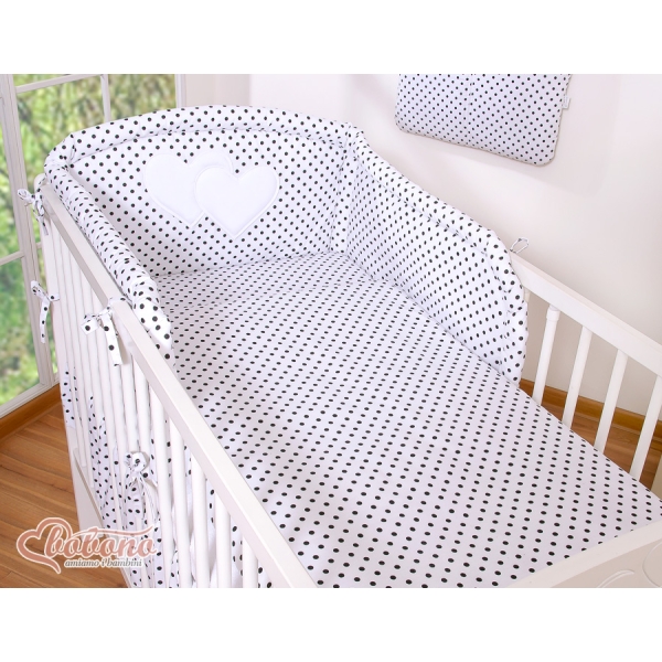 Tour de Lit Universel pour Lit de Bébé Noir à Pois Cœurs