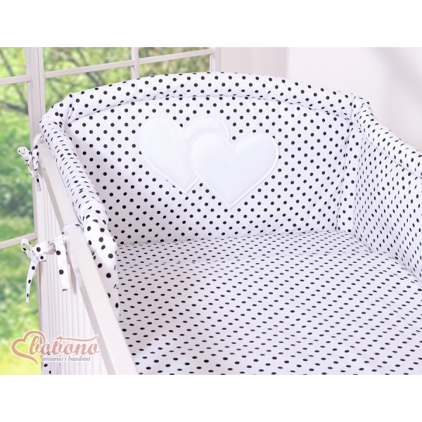 Tour de Lit Universel pour Lit de Bébé Noir à Pois Cœurs