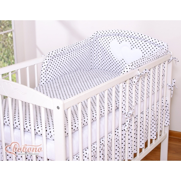 Tour de Lit Universel pour Lit de Bébé Noir à Pois Cœurs