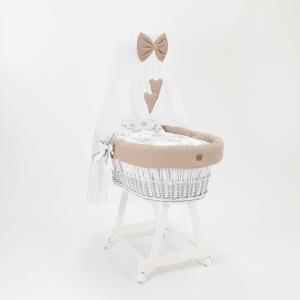 Garniture pour grande berceau bébé en osier avec ciel gaufré