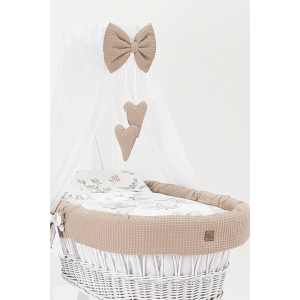Garniture berceau en osier coton gaufré nid d’abeille Beige